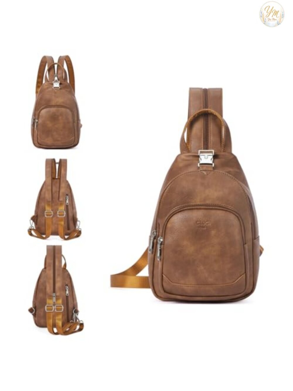 PU Leather Convertible Sling Bag Crossbody Backpack Purse Travel Daypack